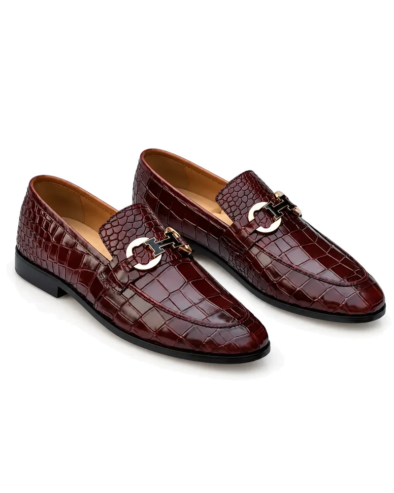 Men's Burgundy Croc Leather Loafers | Pelle Sole — alternate view