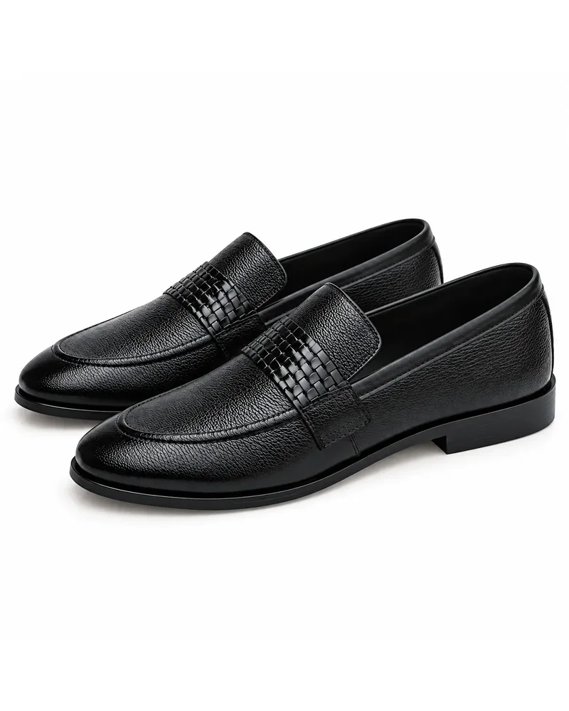 Men's Black Woven Strap Leather Loafers | Pelle Sole — alternate view