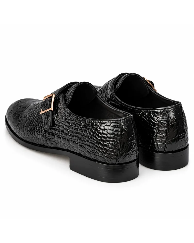 Men's Black Croc Monk Strap Shoes — alternate view