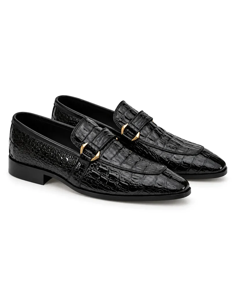Men's Black Croc-Embossed Loafers — alternate view