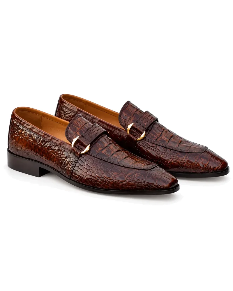 Men's Brown Croc-Embossed Loafers — alternate view