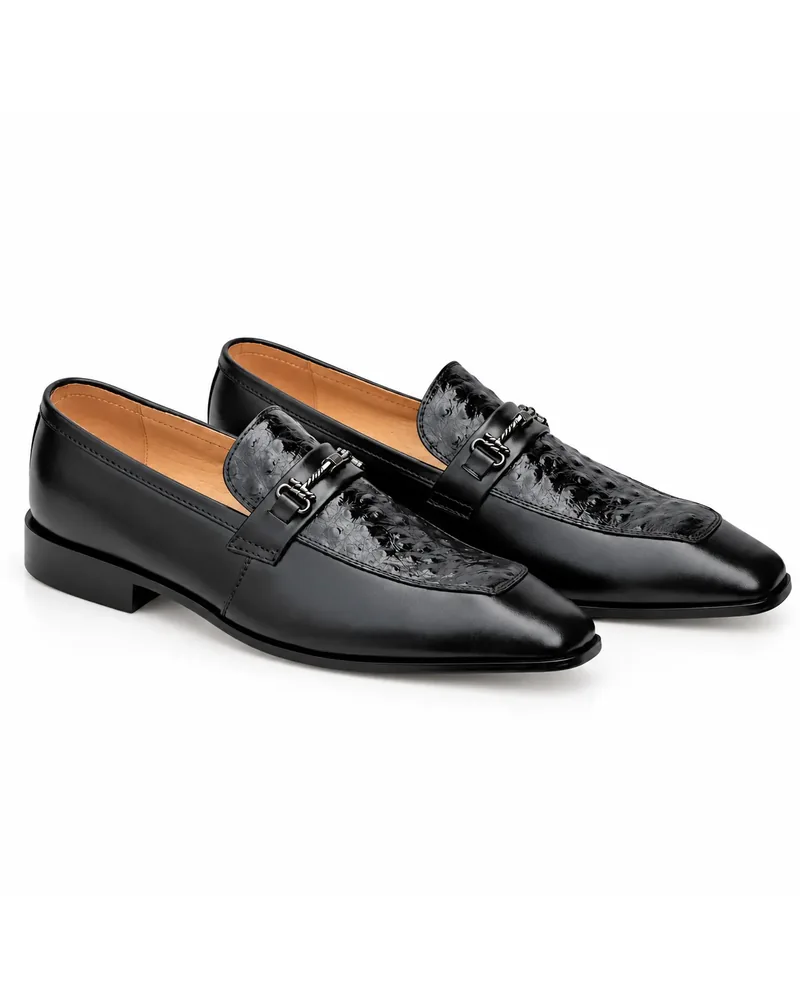 Men's Black Textured Horsebit Loafers — alternate view