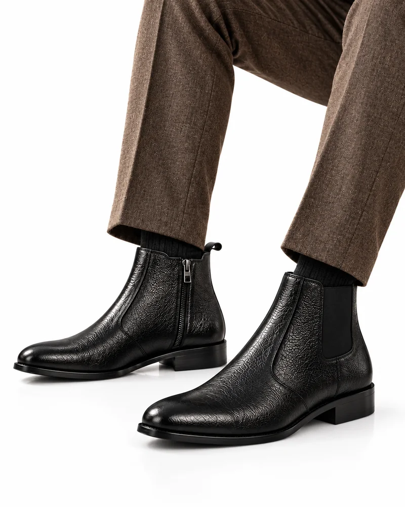 Men's Black Textured Chelsea Boots