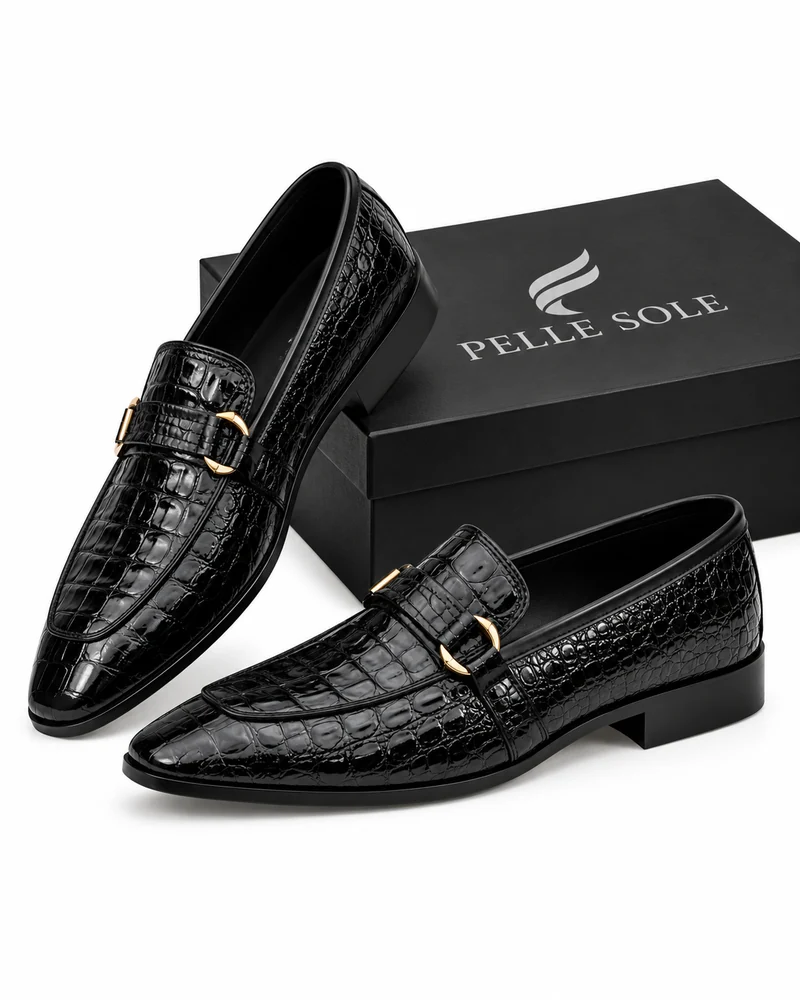 Men's Black Croc-Embossed Loafers — alternate view