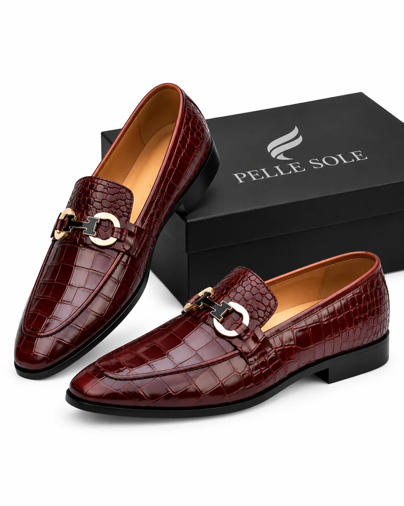 Men's Burgundy Croc Leather Loafers | Pelle Sole — alternate view